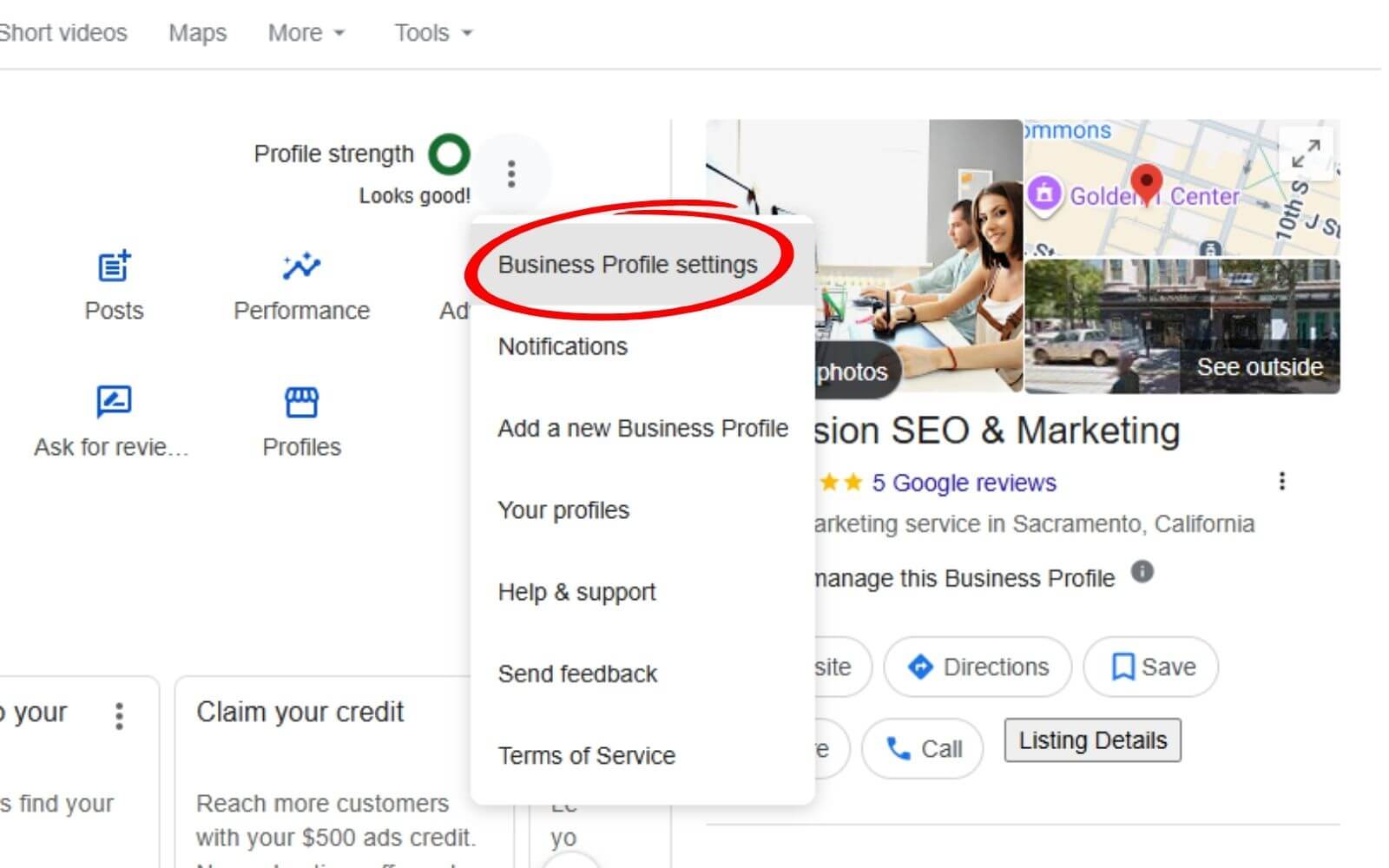 Open Business Profile Settings